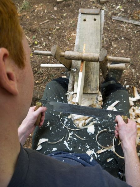 Using shave horse on a green woodwork course in Engine Wood