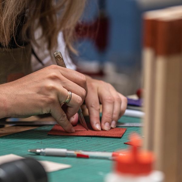 Cutting leather with a scalpel