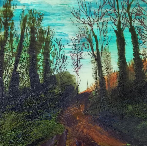 Path to the Pirates Graveyard. Encaustic wax being used to create a textured landscape with lovely light