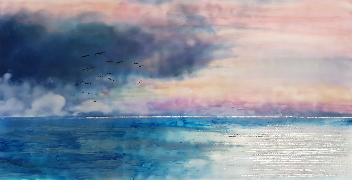 Layering encaustic wax to create a powerful sky and sea.