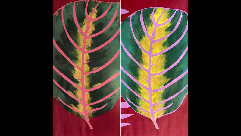 Bold paper stencil leaves with direct painted colour effects
