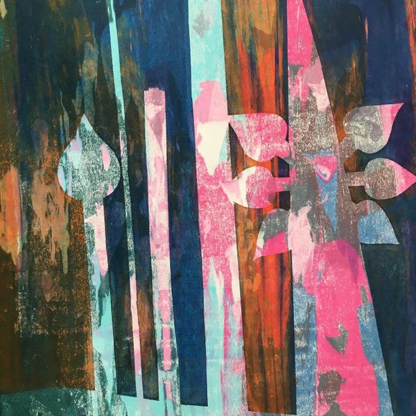 Combining colours, shapes  and textures at the silkscreen print workshop in Haddenham, Cambs