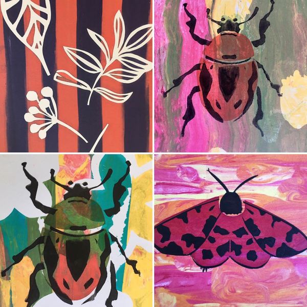Bugs, moth and plant-form paper stencils