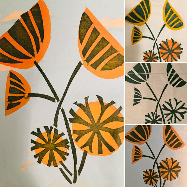 Simple stencil flowers and seed heads created in Haddenham, Cambridgeshire
