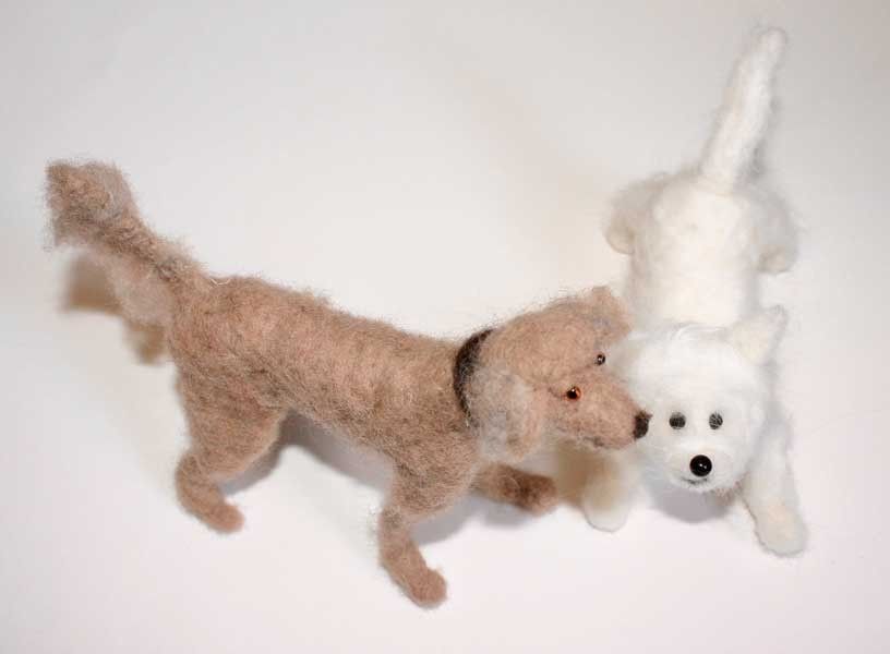 Needle felted dogs made by students