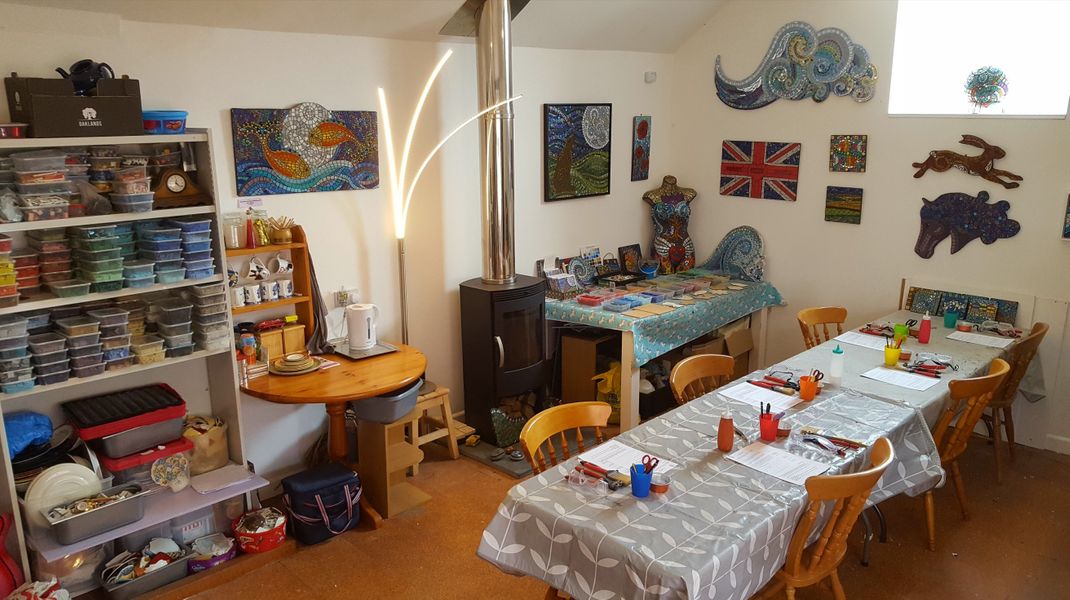 Moon Hare Studio in Holsworthy all ready for the mosaic workshop