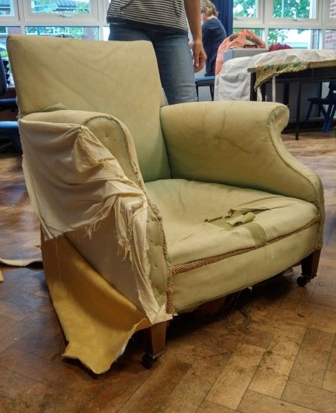 Edwardian armchair before work on upholstery course Romsey and Ringwood Hampshire