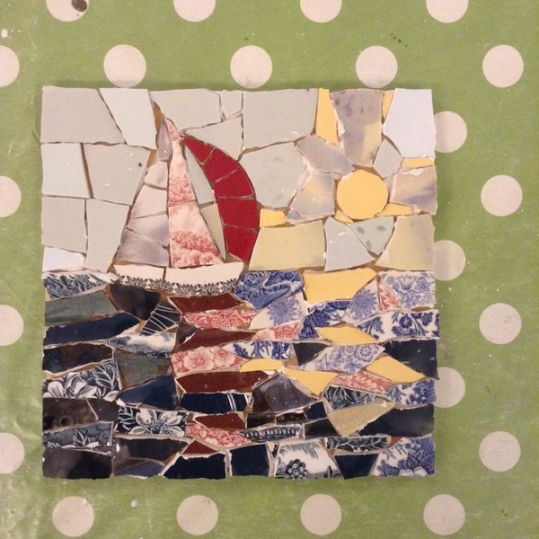 Her finished mosaic before grouting