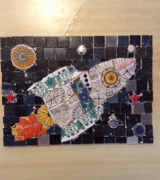 Her son was very pleased with the mosaic rocket