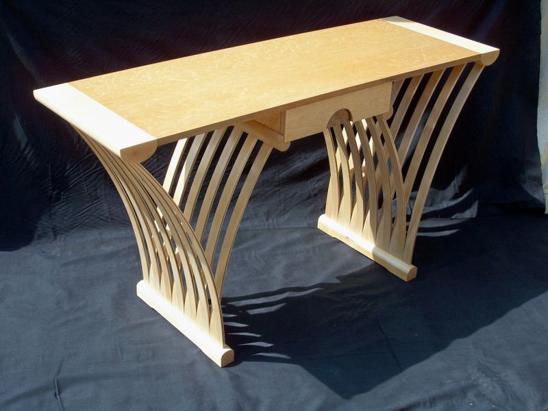"W" table in Bird's eye Maple,Maple & Walnut. Created by Adrian Parfitt