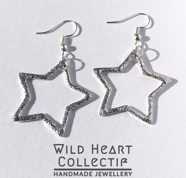 Solid Silver hollow star earrings from jewellery making course Pembroke, Pembrokeshire, South Wales