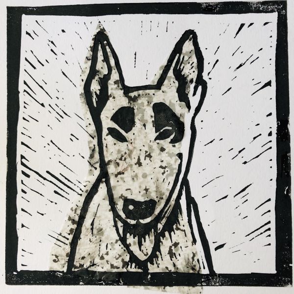 Dastardly dog lino print