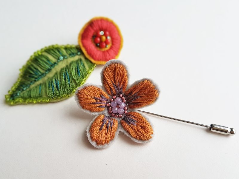 Embroidered brooches