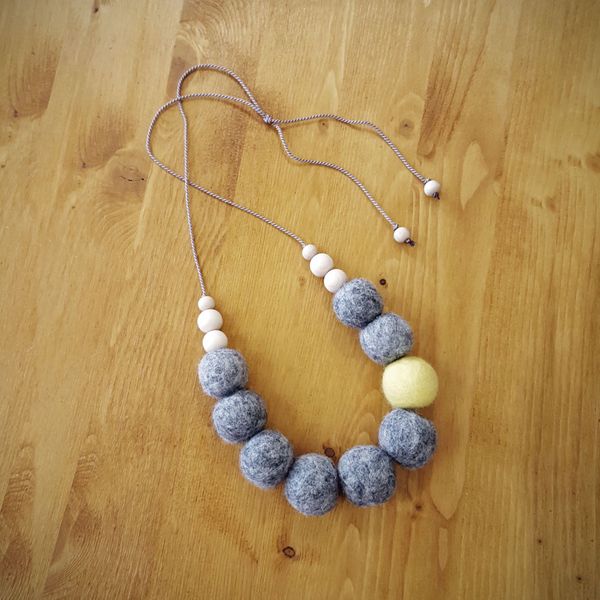 Felted bead necklace on silk thread