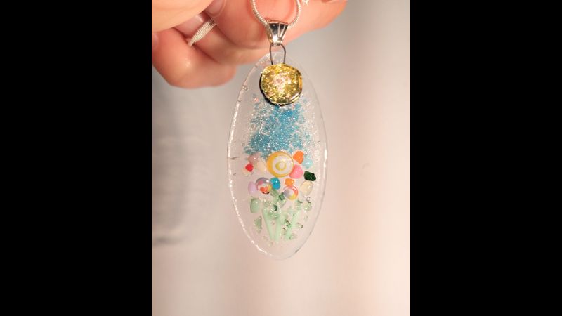 Ashes to glass oval pendant