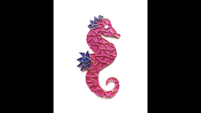 Pink sparkly seahorse mosaic kit