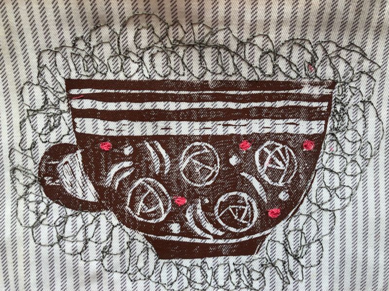 Stitched lino print