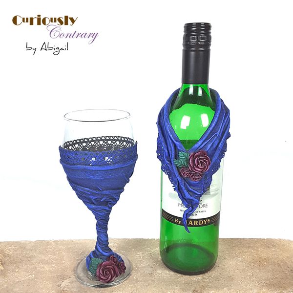 Blue Goblet with Matching Bottle Collar by Curiously Contrary