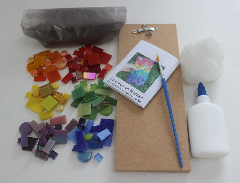 Rainbow mosaic wall plaque - kit contents