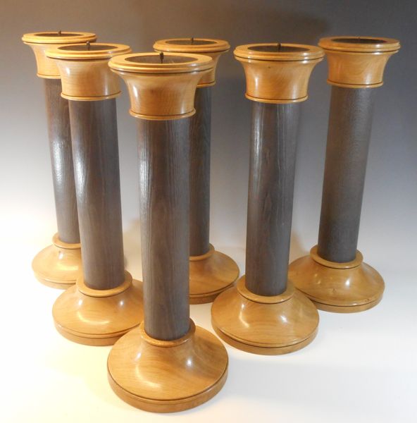 Oak candle stands with scorched columns