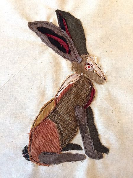 Annes fabulous fabric appliqué hare made on the free-machine embroidery workshop