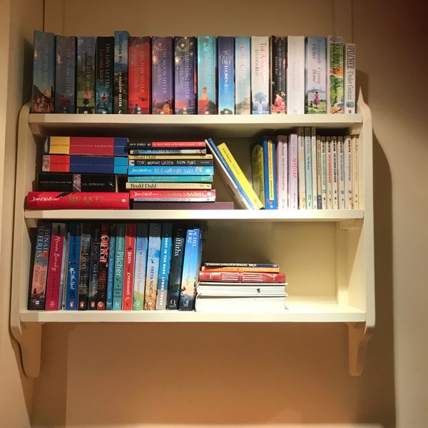 Bookshelves painted cream