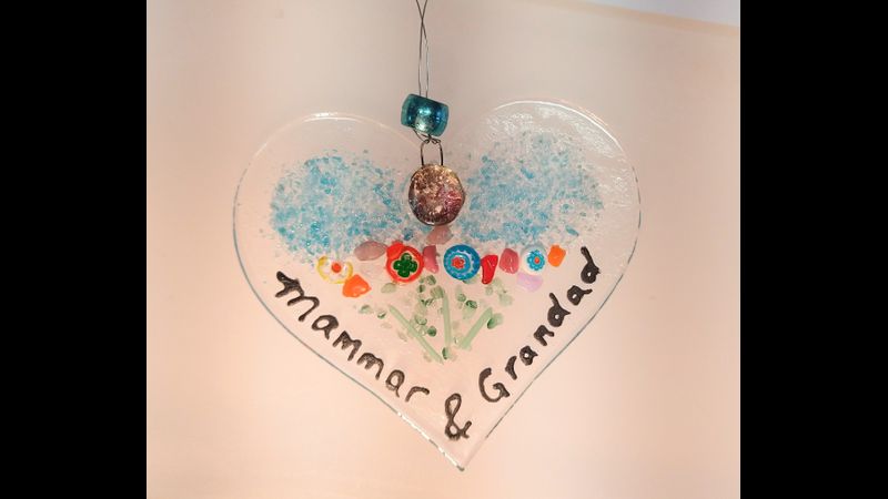 Ashes to Glass Heart Sun Catcher 8cm back lit