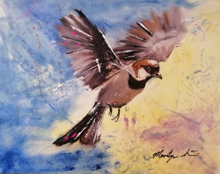 Sparrow in acrylic