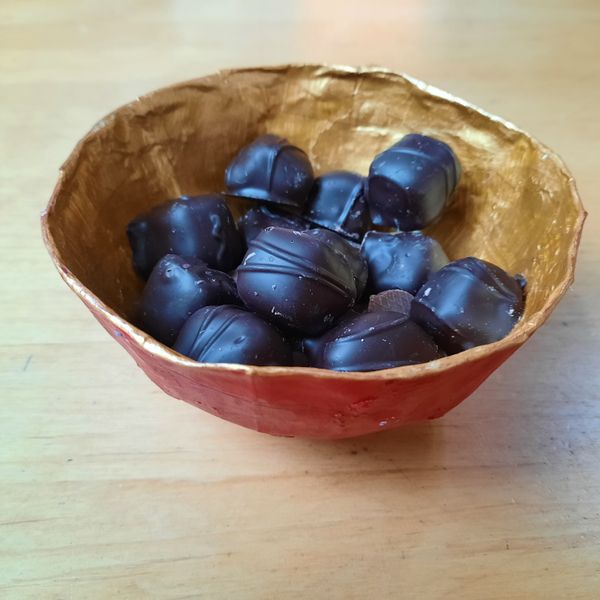 Your finished bowl can be filled with anything you like - chocolates for example -  and this makes a nice gift.
