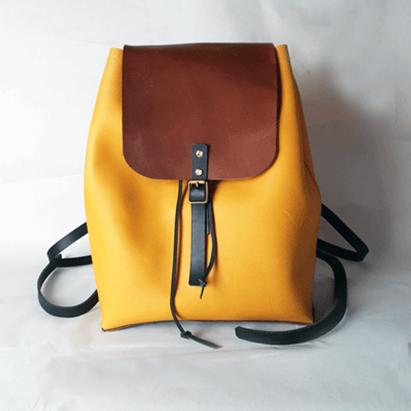 The front of the DIY backpack with buckle and flap closure