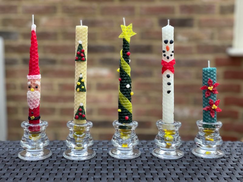Christmas rolled beeswax candles
