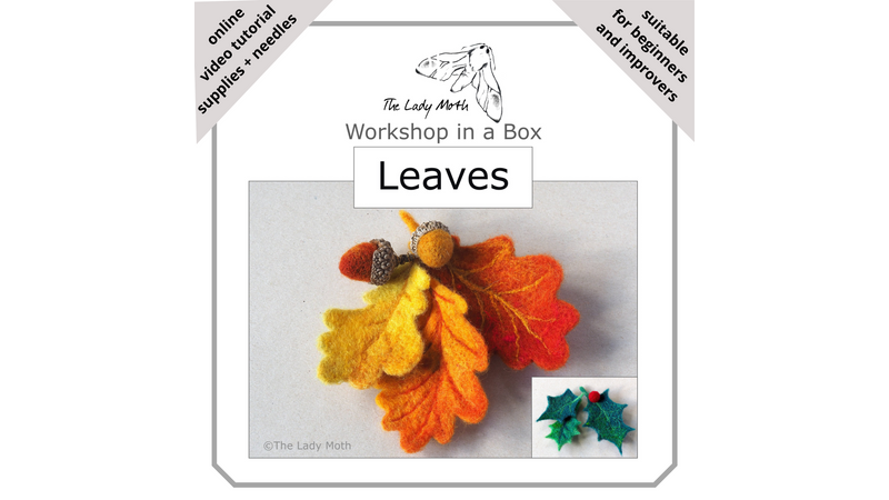 Needle felted leaves, berries and acorns include online video tutorial, quality materials, template and needles!