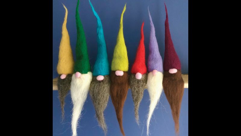 seven needle felted gnomes
