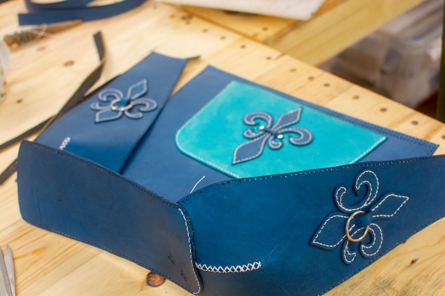 A students leather bag work in progress