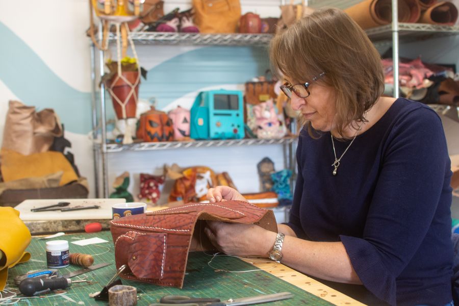 A student working on her bag