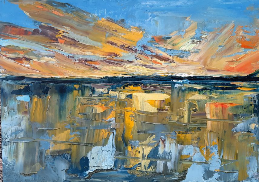 Sunset with pallet knife