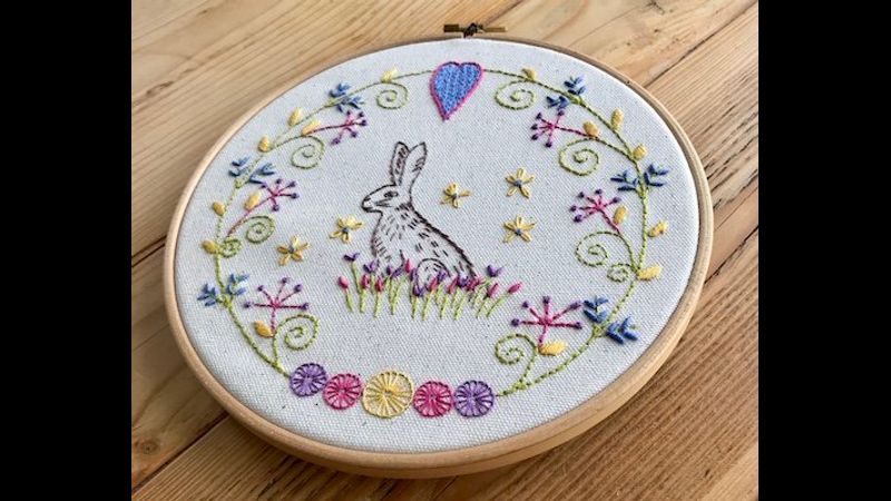 Embroidery kit - sitting amongst the flowers