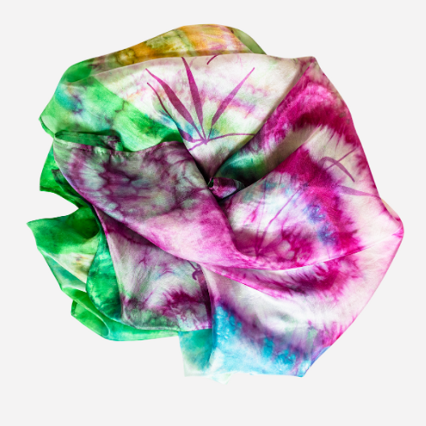 Silk painted scarf, with watercolor effect.