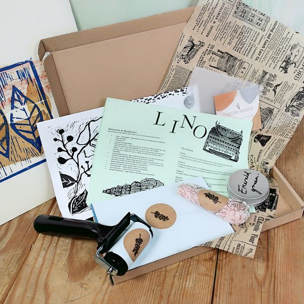 Beginner Starter lino kit - inside tissue wrap, gift presentation