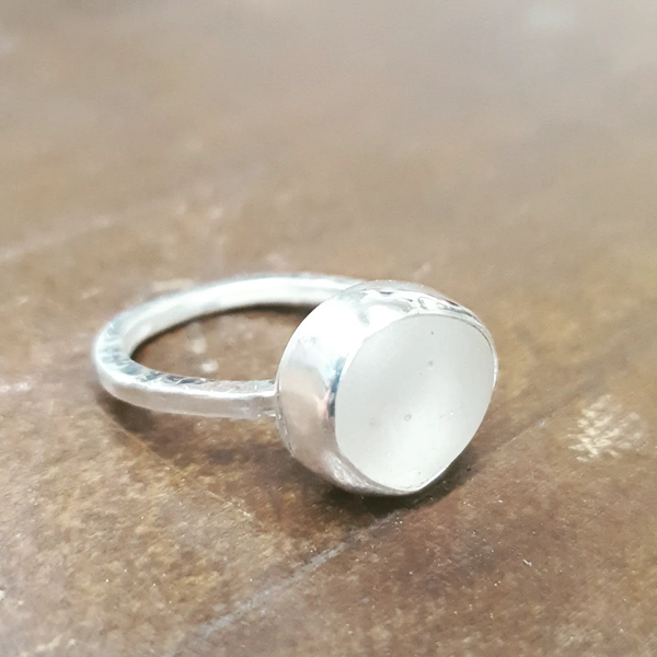 white seaglass ring
