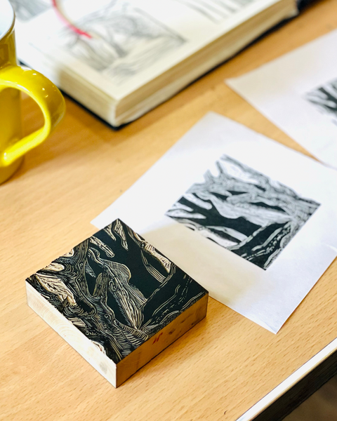 Printed wood engraving block and print