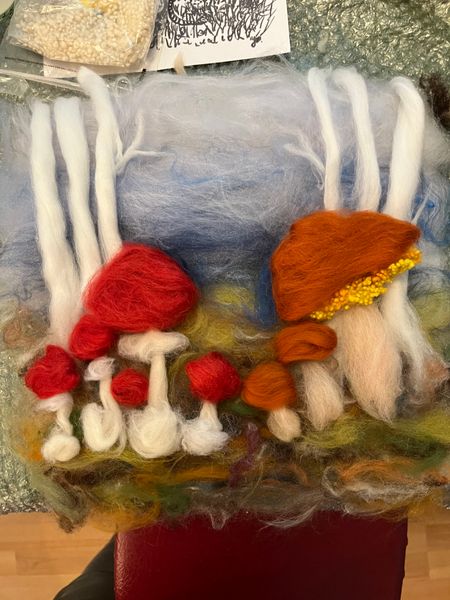 layering of fibres to create the silver birches and mushrooms - student's work 