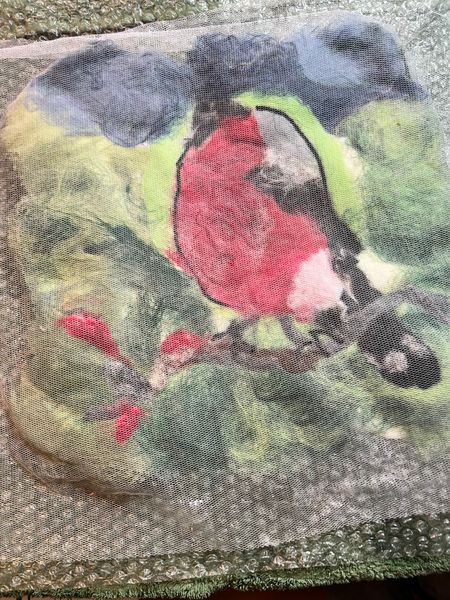 picture covered with water and soap and rubbed- student's work