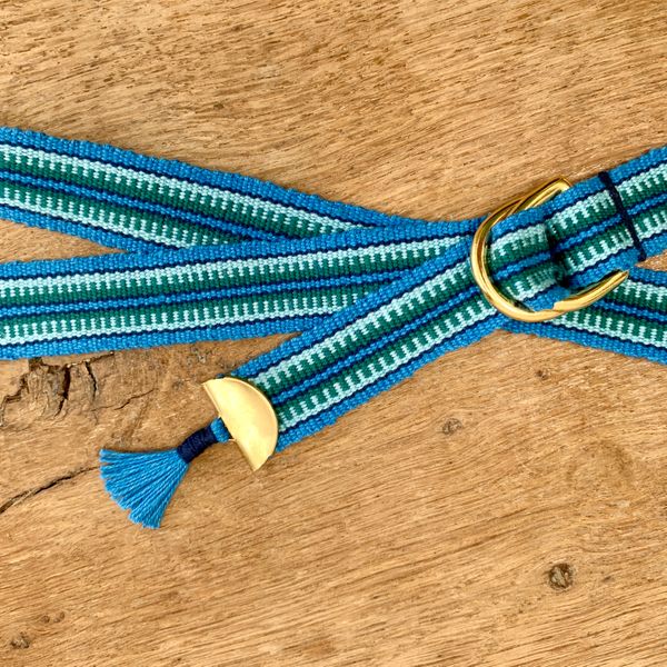 Hand woven belt in 'Ocean'.