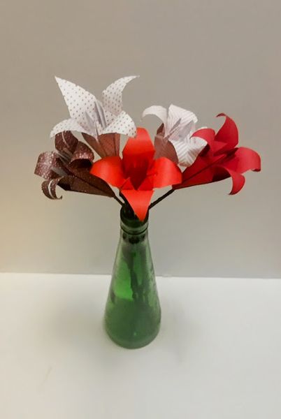 Red & patterned origami lilies