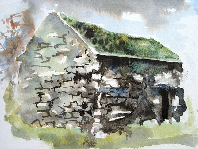 Barn in pen and wash