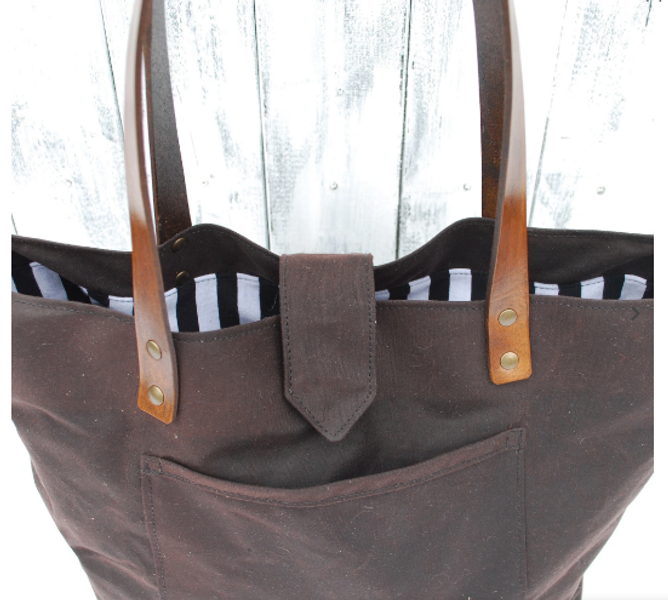 Waxed cotton tote, front & tab