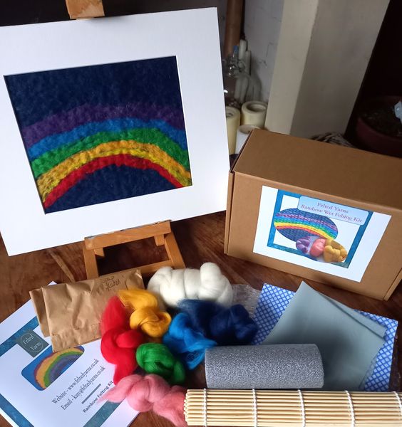 Rainbow Felted Picture. Kit Box. Instruction booklet. All materials & equipment.