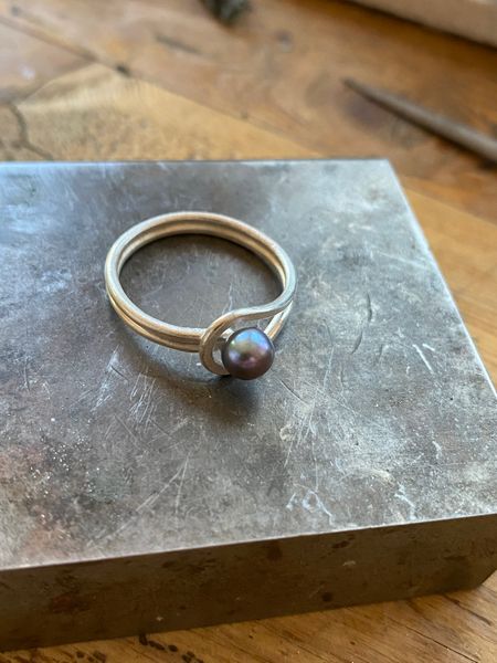 Pearl set Argentium silver ring 