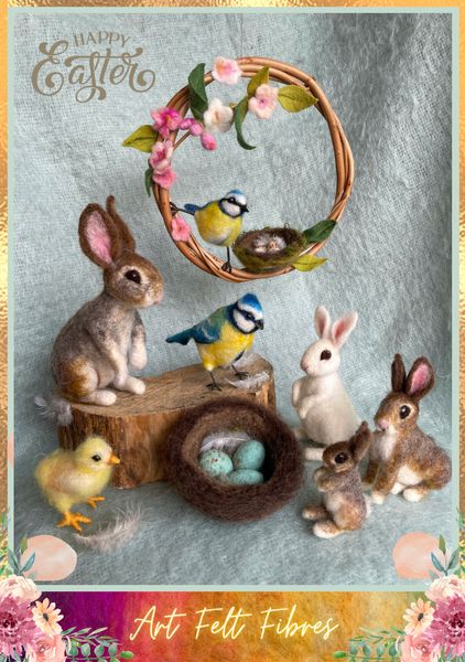 Needle Felted Easter ensemble by Cecily Kate